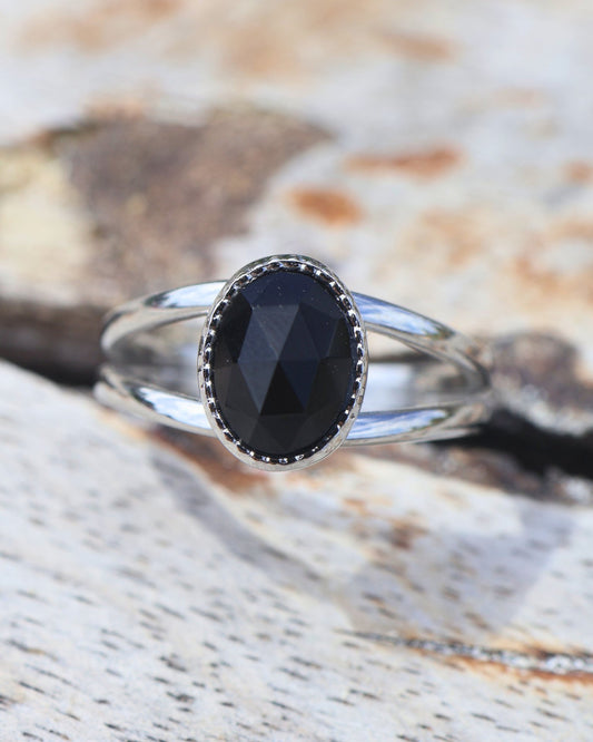 Portimao Black Agate Silver ring — natural stone | NOEVAH