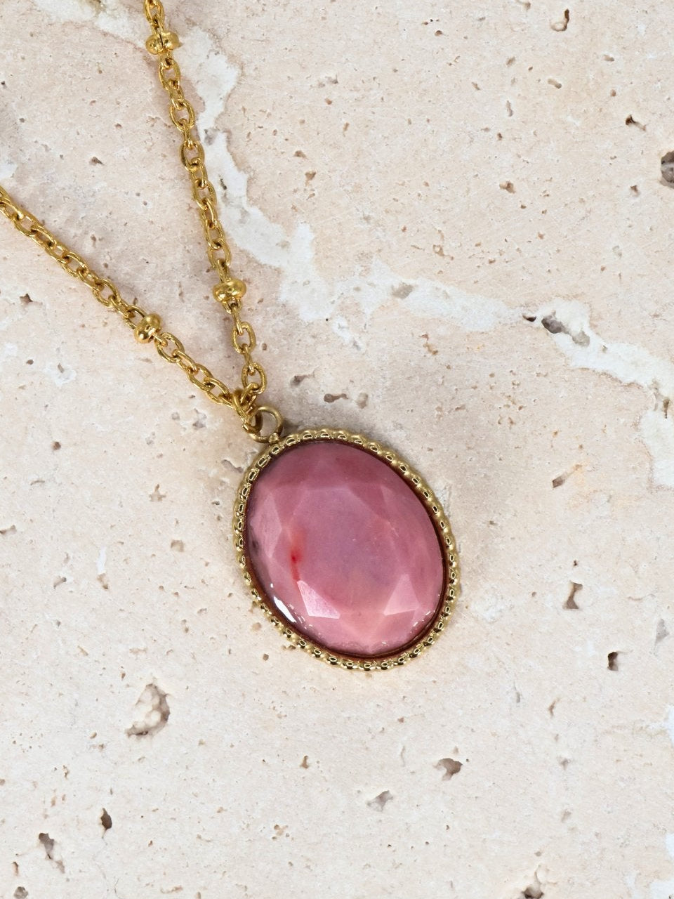 Santorini Rhodochrosite necklace — natural stone | NOEVAH