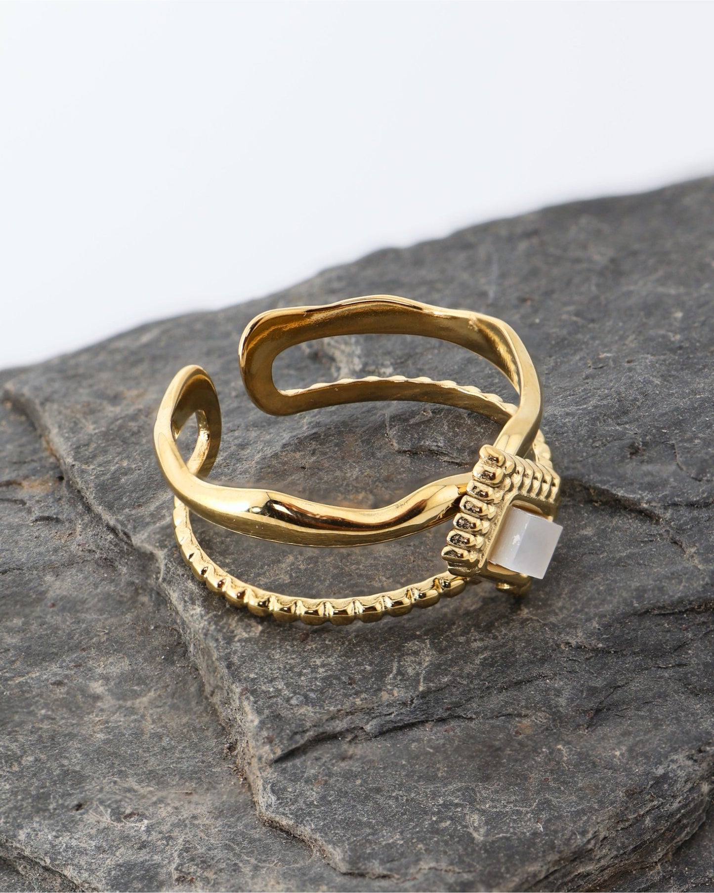 Mykonos Mother of Pearls ring — natural stone | NOEVAH