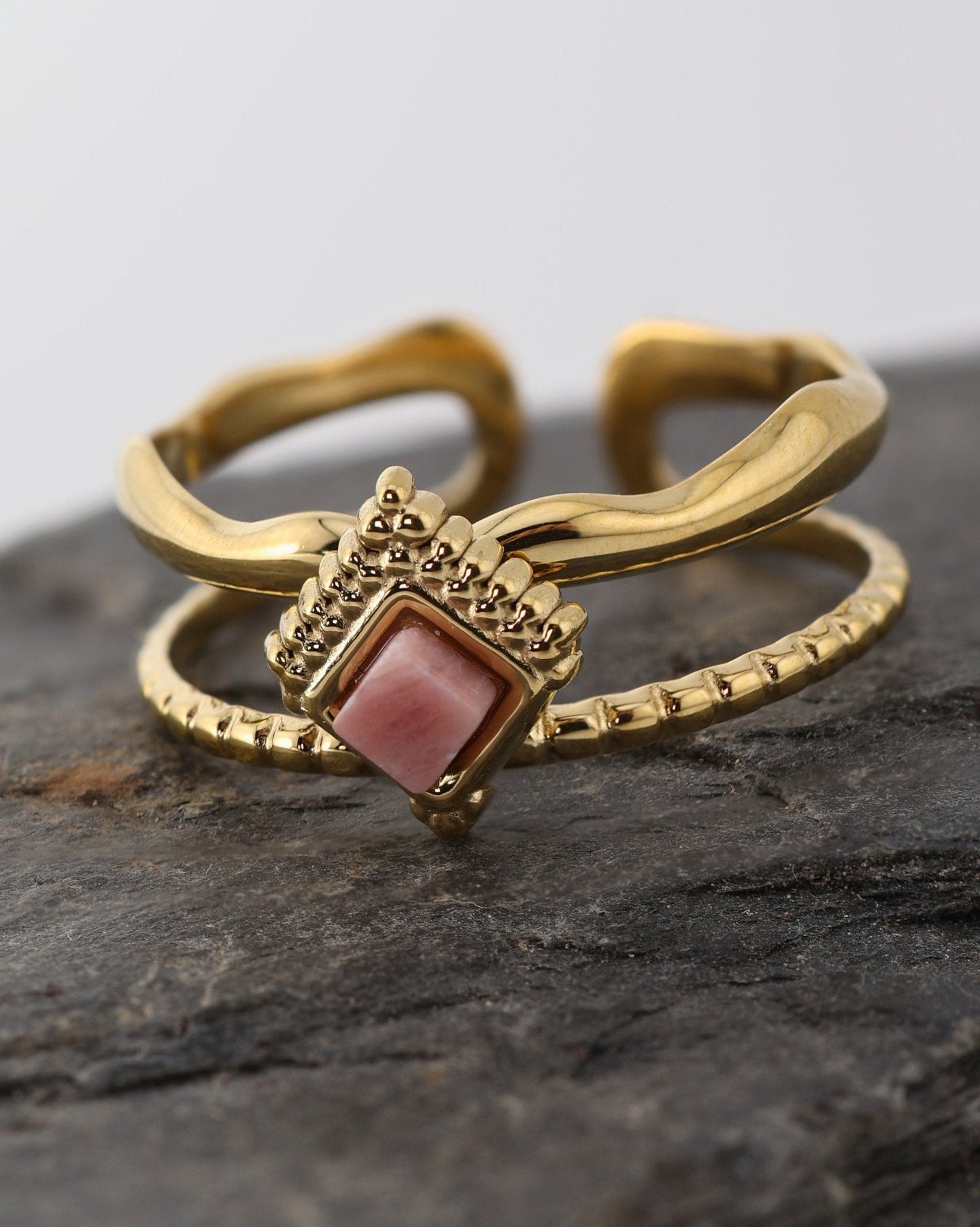 Mykonos Rhodochrosite ring — natural stone | NOEVAH