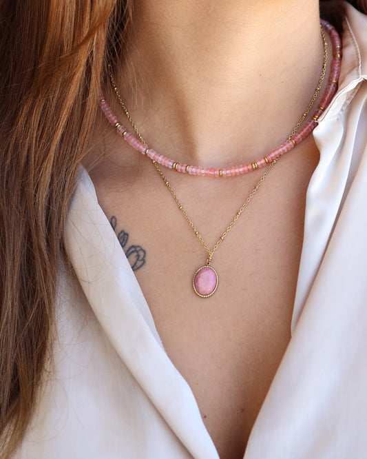 Santorini Rhodochrosite necklace — natural stone | NOEVAH