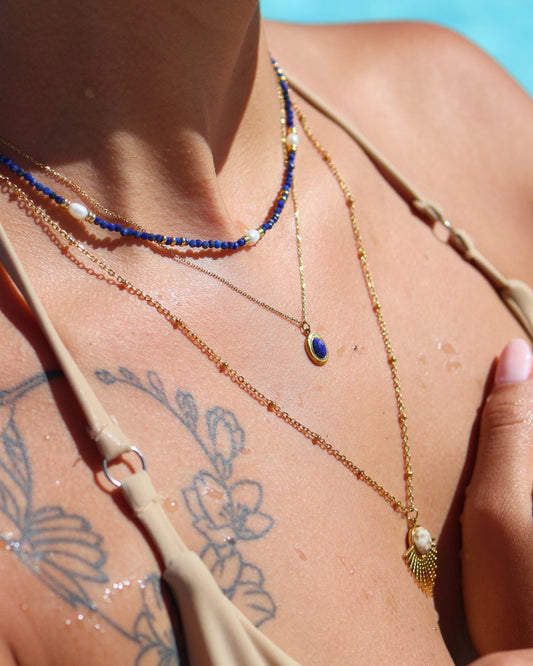 Amalya Lapis Lazuli & Pearl necklace — natural stone | NOEVAH