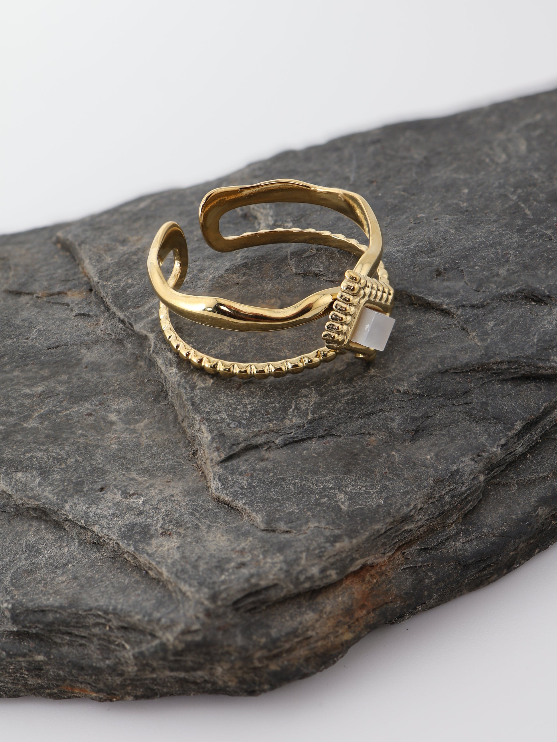 Mykonos Mother of Pearls ring — natural stone | NOEVAH